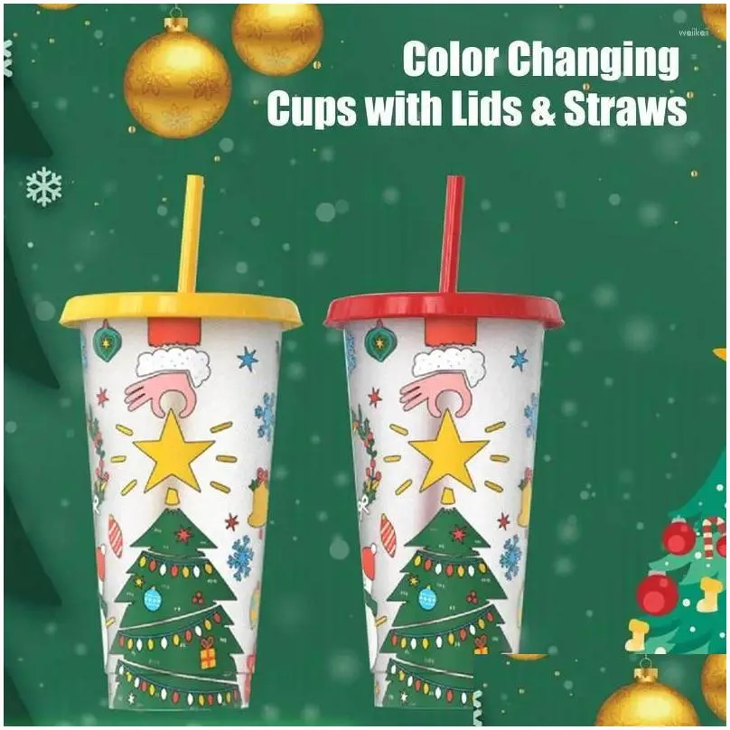 Mugs Color Changing Cups Reusable Water With Straws Colorful Plastic Cold Drinks Travel Tumbler For Milkshake Juice Drink