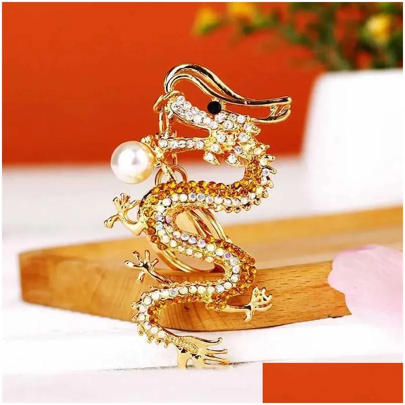 Keychains & Lanyards Chinese Zodiac Dragon Pendant Keychain Creative Totem Key Chains Ring Accessories Women Men Bag Drop Delivery Fa Dh8Or