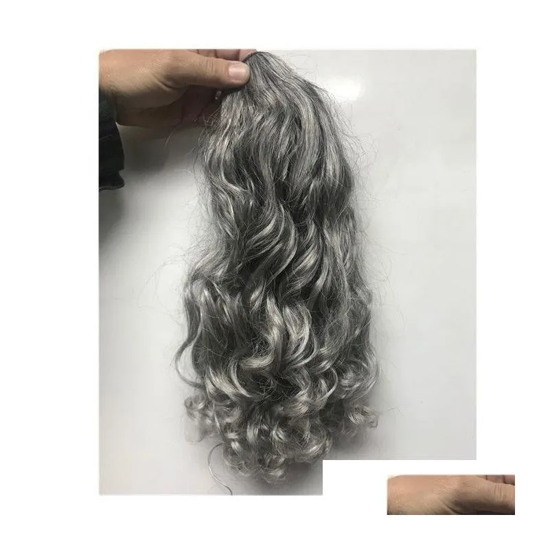 Ponytails Diva Long Grey Wavy Human Hair Pony Tail Hairpiece Dstring Gray Women Ponytail Extension Salt And Pepper Natural Highlights