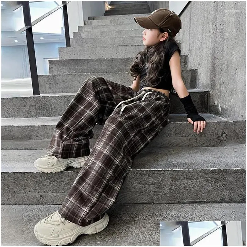 Trousers Girls` Spring Wide-leg Pants 2024 Chinese Children Korean Version Of Children`s Maillard Style Fashion 6-15 Y