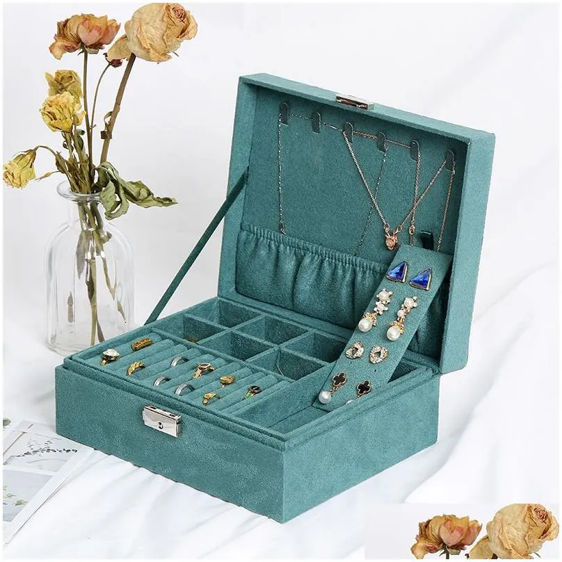Jewelry Boxes Double-Layer Veet Box European Necklace Storage Holder Large Space Ring Casket Birthday Gift 230505 Drop Delivery Dhv2J