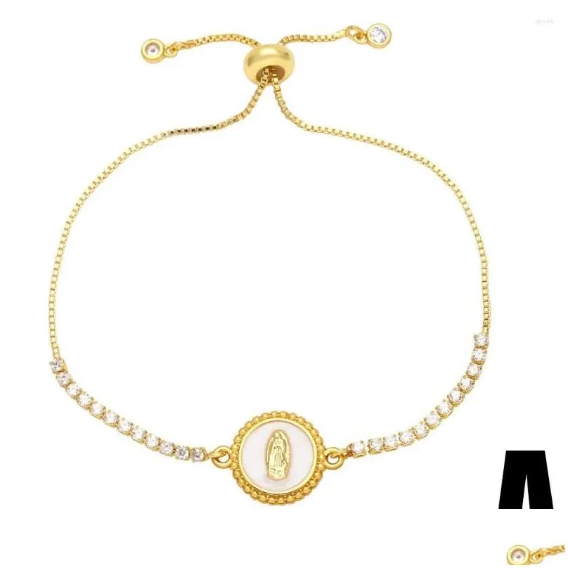 Charm Bracelets Catholic Copper Zircon Tennis Chain For Women Gold Plated Virgin Mary Religious Jewelry Gifts Cruz Brtf87