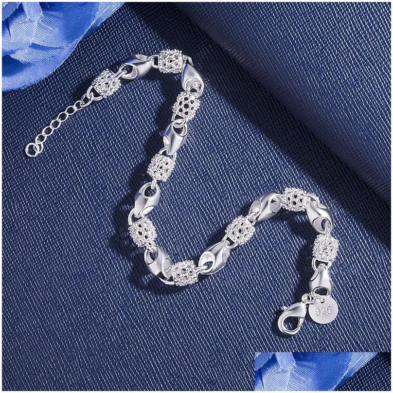 925 stamped hollow ball bracelets for women girls sterling silver charm fashion design chain bracelet bangle jewelry gift with lobster