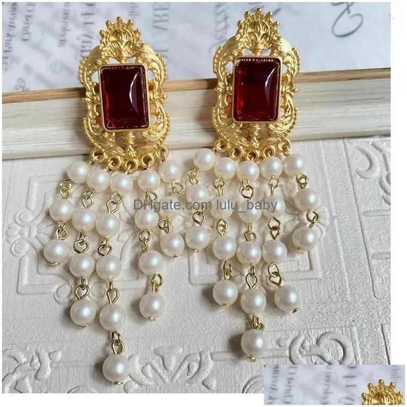 stud earrings vintage court style pearl fringed elegance