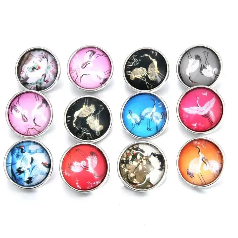 Charm Bracelets 10pcs/lot Mixed Snap Jewelry Faceted Flower Glass Charms 18mm Button For Snaps Bracelet ZB426