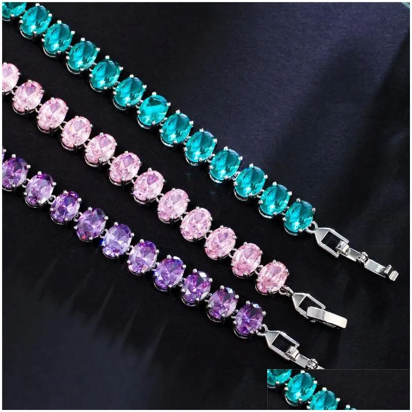 luxury sweet colorful diamond tennis bracelet designer for woman copper yellow blue aaa cubic zirconia crystal silver bracelets womens fashion charm jewelry