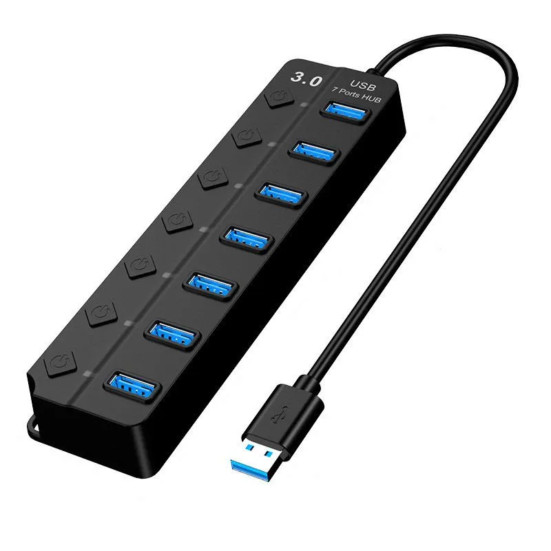 usb 3.0 hub 7 port data hub with led individual on/off switches and lights 5gbps high speed port expander for laptop keyborad mouse usb drive
