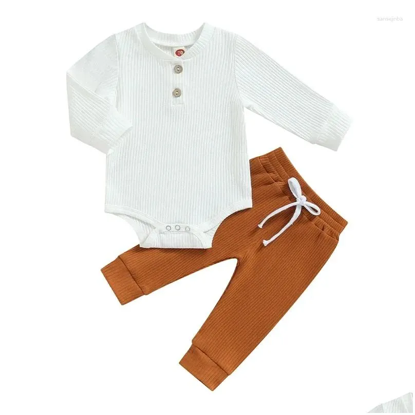 Clothing Sets Born Baby Girl Boy Clothes Set Cozy Knitted Ribbed Long Sleeve Romper With Elastic Drawstring Pants 2PCS Fall Winter