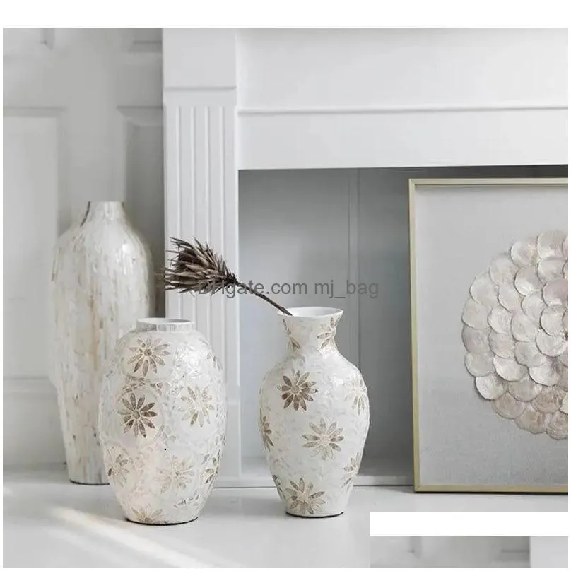 Decorative Objects & Figurines Figurineshandmade Shell Vase Creative Woodiness Desktop Dried Flower Vases Arrangement Home Decoration Dhn9W