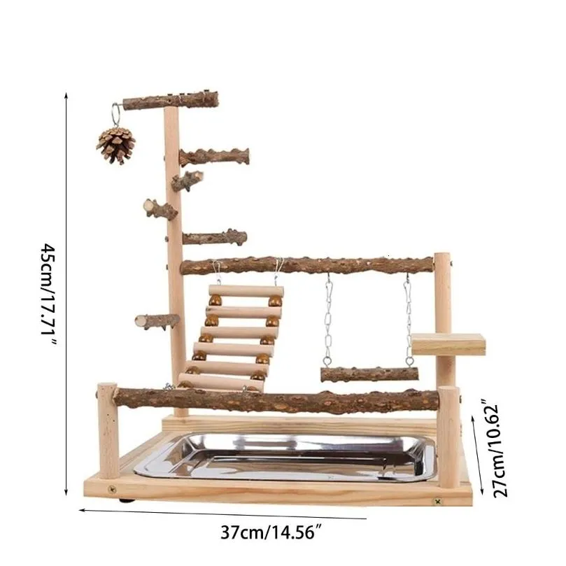 Other Bird Supplies Swing Toy Wooden Parrot Perch Stand Playstand With Chewing Beads Cage Playground 230923 Drop Delivery Dhdue