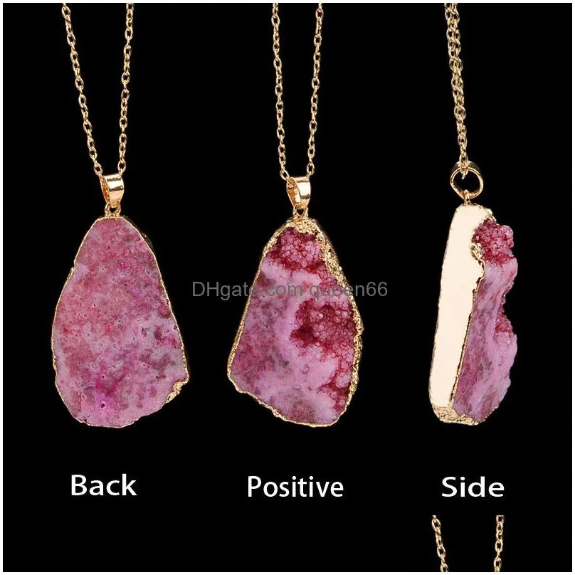Pendant Necklaces Druzy Quartz Natural Stone Irregar Geode Gold Color  Necklace Chain For Women Jewelry Drop Delivery Pendants Dhhws