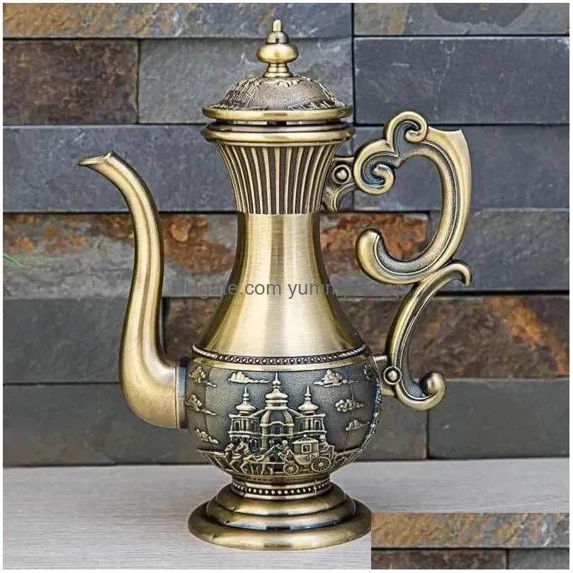 hip flasks vintage metal drinkware craft tea pot desktop decoration antique flower carved home decor wine flagon