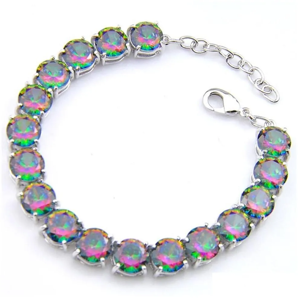 Whole - 925 Sterling Silver Handmade Multi Genuine Round Frie Rainbow Mystic Topaz Lady Chain Bracelets243e