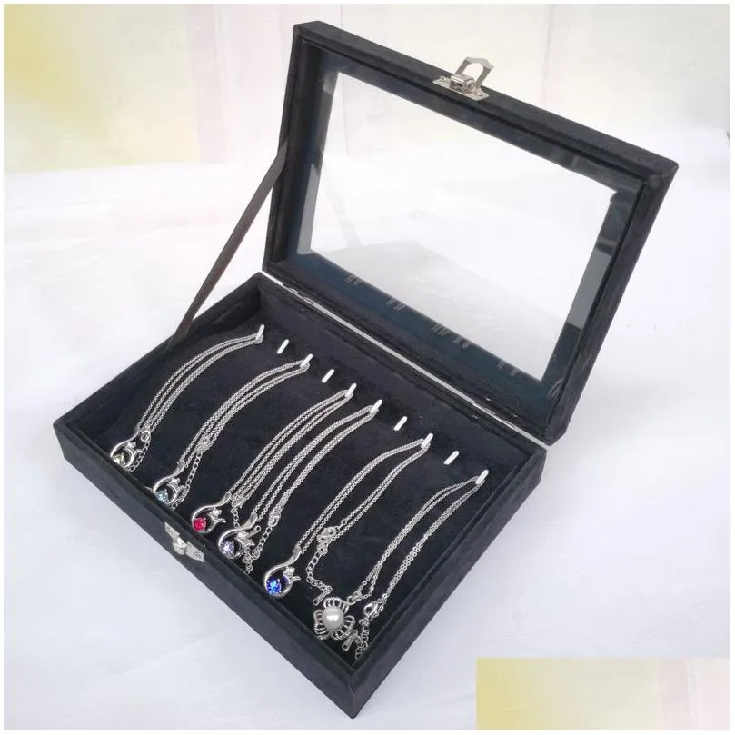 Jewelry Boxes Black Box Bracelet Necklace Arched Small Display Flannel Er Storage 230505 Drop Delivery Dhnym