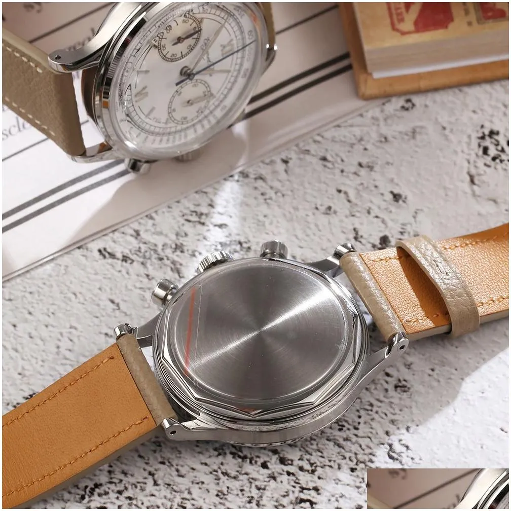 Wristwatches Escapement Timequartz Vk64 Movement Chronograph Watch 38Mm Case Waterproof 50M 230407 Drop Delivery Dhwns