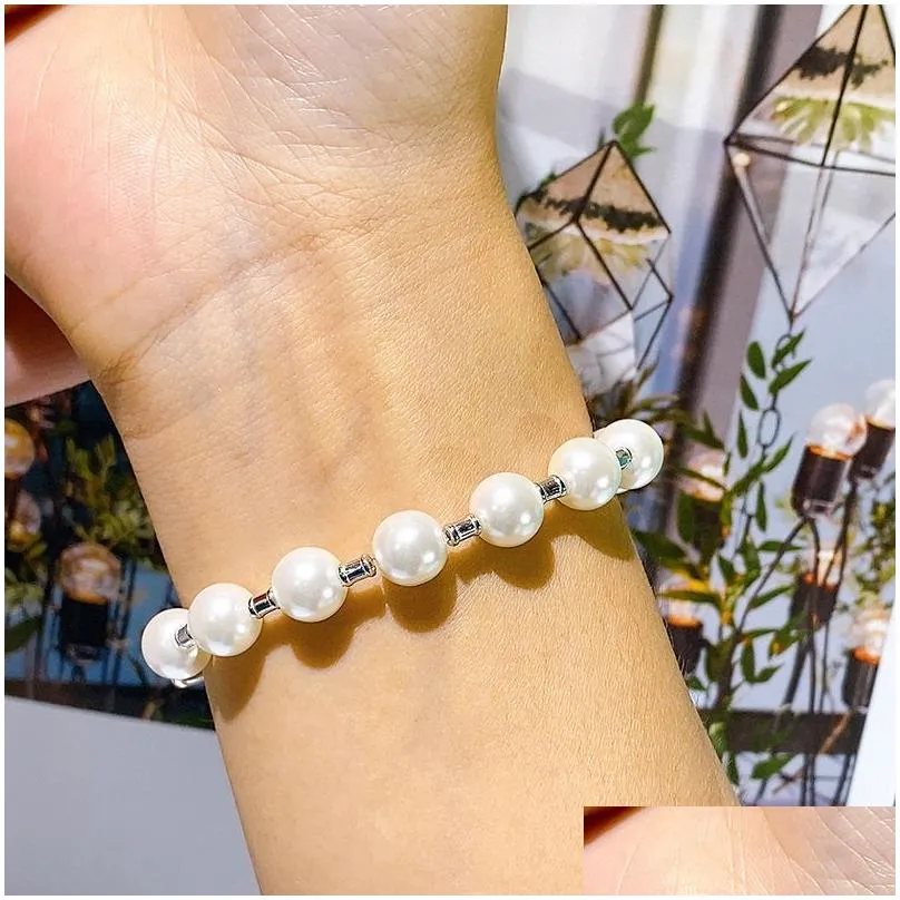 925 Silver Pearl Bracelets Strands women Simple Summer Bracelet Designer Beaded No Box267k