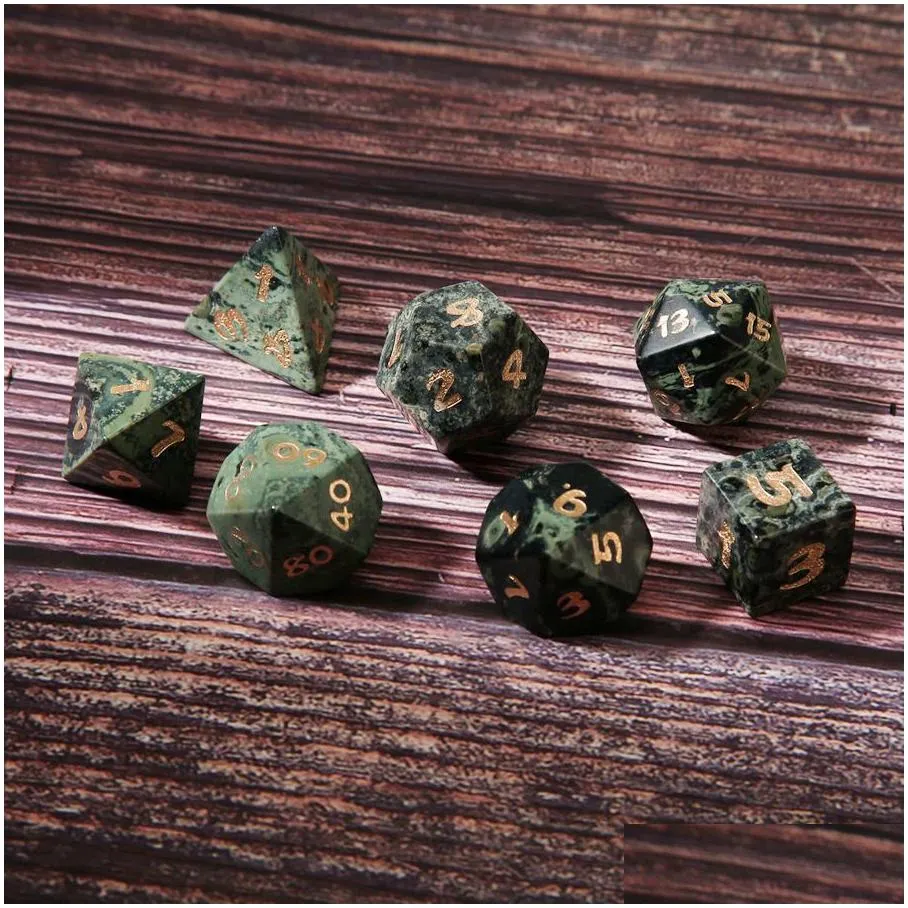 Natural Kambaba Jasper Polyhedral Loose Gemstones Dice 7pcs Set Dungeons & Dragons Stone Dice Set DND RPG Games Ornaments Spot Goods Wholesale Accept