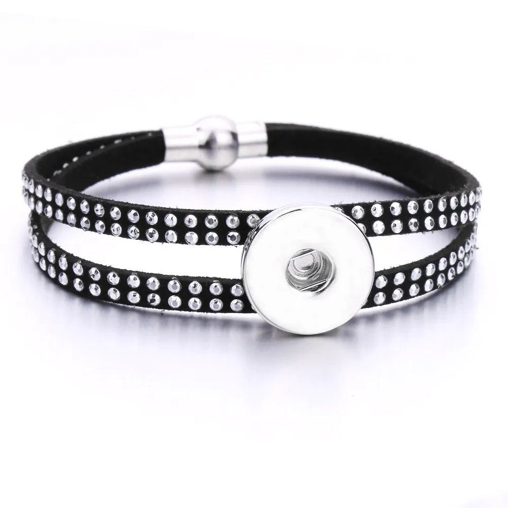 Charm Bracelets Fashion Noosa Rivca Snaps Button Pu Leather Bead Fit 18Mm Snap Buttons Folk Mti Layer Elastic Strand Beads Bracelet D Otjf3