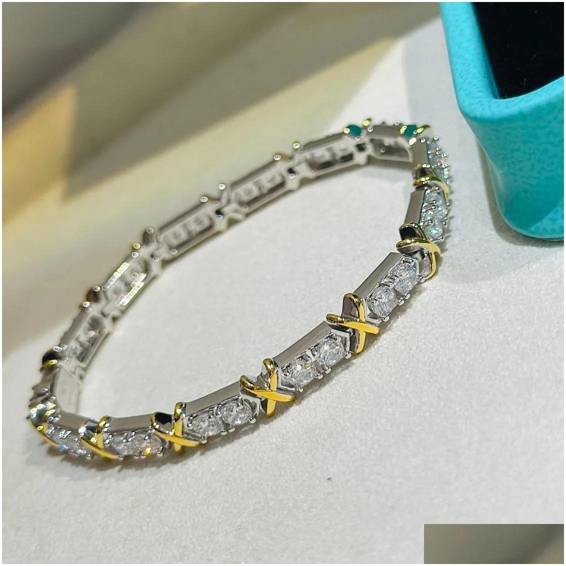 Luxury Charm Bracelet Schlumberger Brand Designer S925 Sterling Silver Cross Charm Zircon Chain Bracelet For Women Jewelry With Box Party