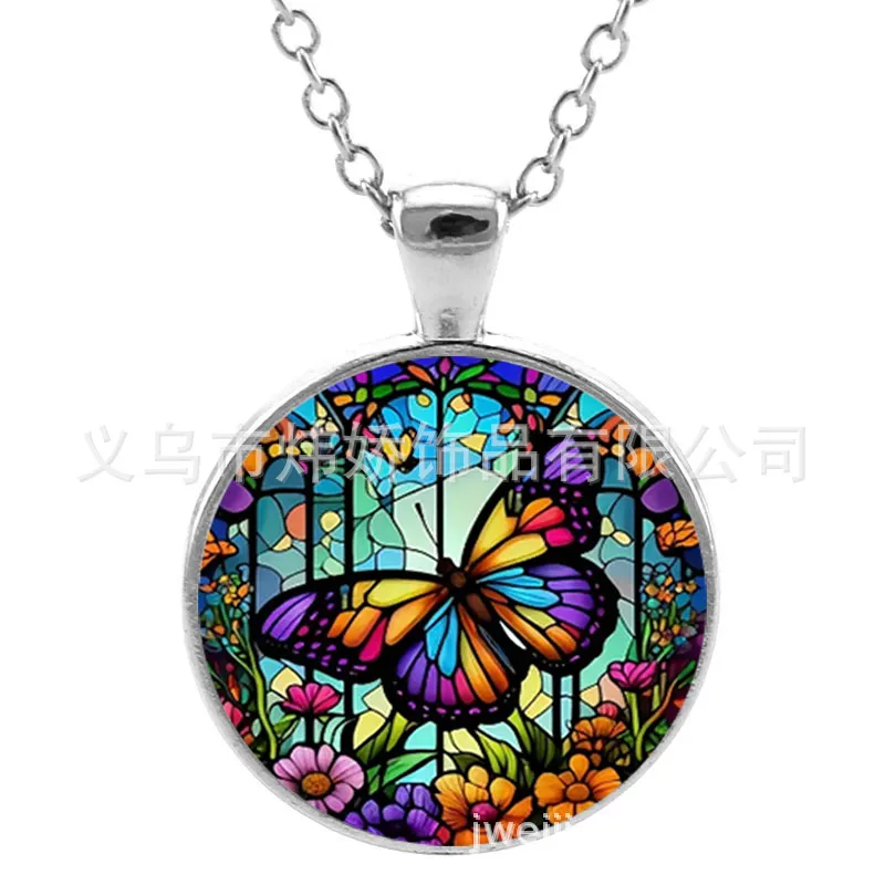 Pendant Necklaces Blue Purple Magic Butterfly Necklace Beautif Insect Flowers Glass Gem Long Chain Handmade Jewelry Drop Delivery Pen Otbam