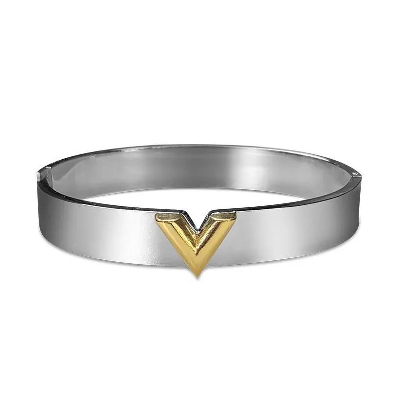 titanium steel bangle women love designer bracelets silver gold color bangles v letter narrow charm bracelet fashion jewelry lady party gifts high
