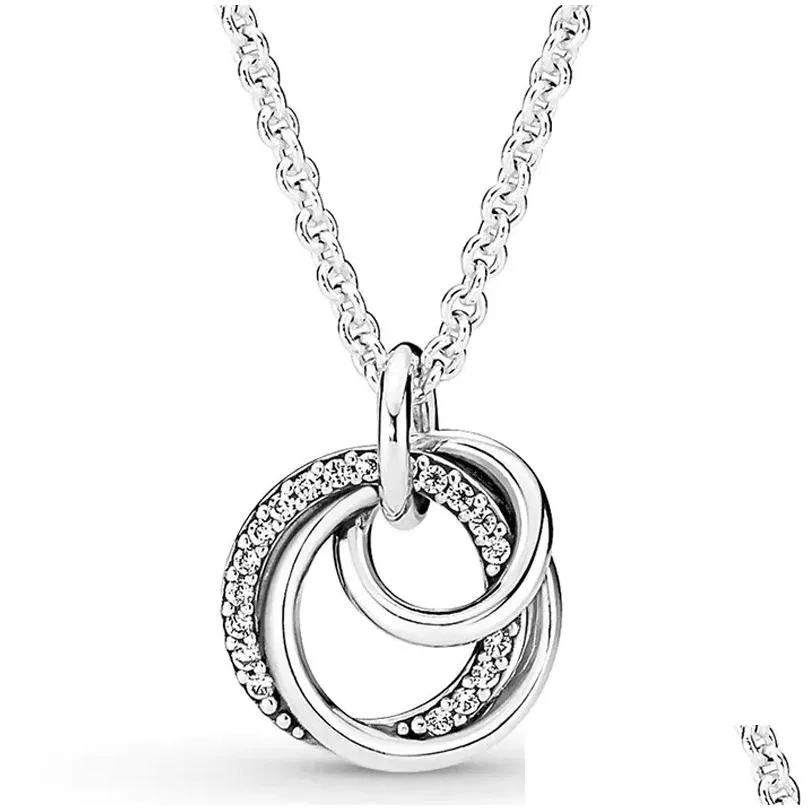 Pendant Necklaces Authentic 925 Sterling Sier Intertwined Hearts Circle Pave Moon Family Always Infinity Necklace For Women Fashion Je Dh3Sn