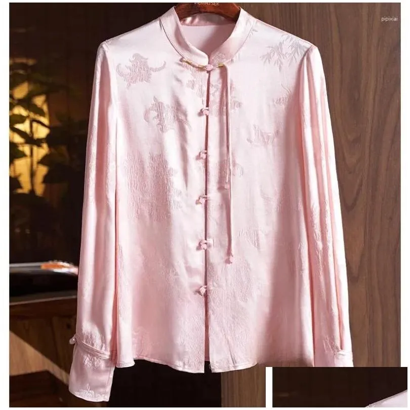 Women`s Blouses YCMYUNYAN-Satin Shirts For Women Silk Chinese Style Loose Long Sleeves Floral Tops Fashion Clothing Spring Summer