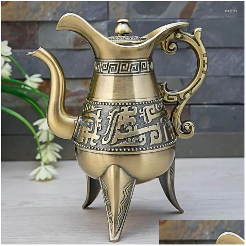 hip flasks vintage metal drinkware craft tea pot desktop decoration antique flower carved home decor wine flagon