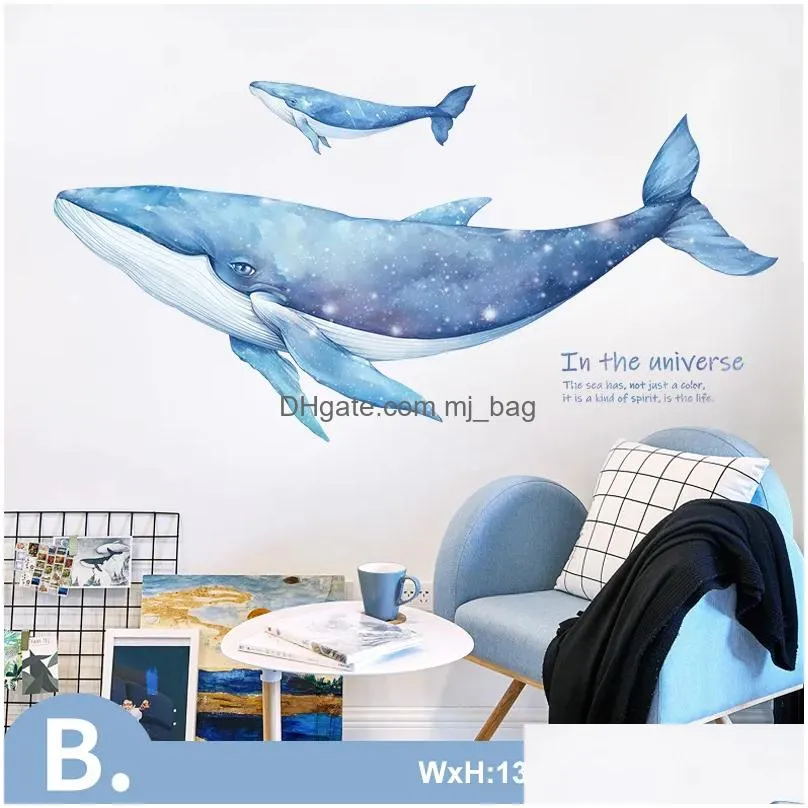 Wall Stickers Cartoon Coral Whale Sticker Childrens Room Nursery Decoration Vinyl Tile Waterproof Home Drop Delivery Dh7Vp
