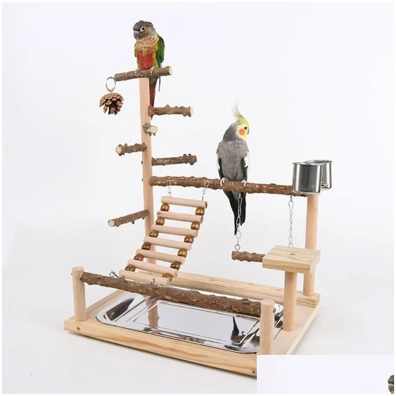 Other Bird Supplies Swing Toy Wooden Parrot Perch Stand Playstand With Chewing Beads Cage Playground 230923 Drop Delivery Dhdue