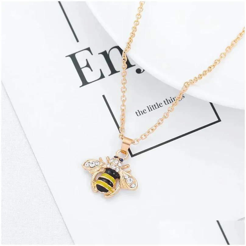 bee necklace insect pendant necklace champagne zircon gold color bijoux party engagement choker necklace