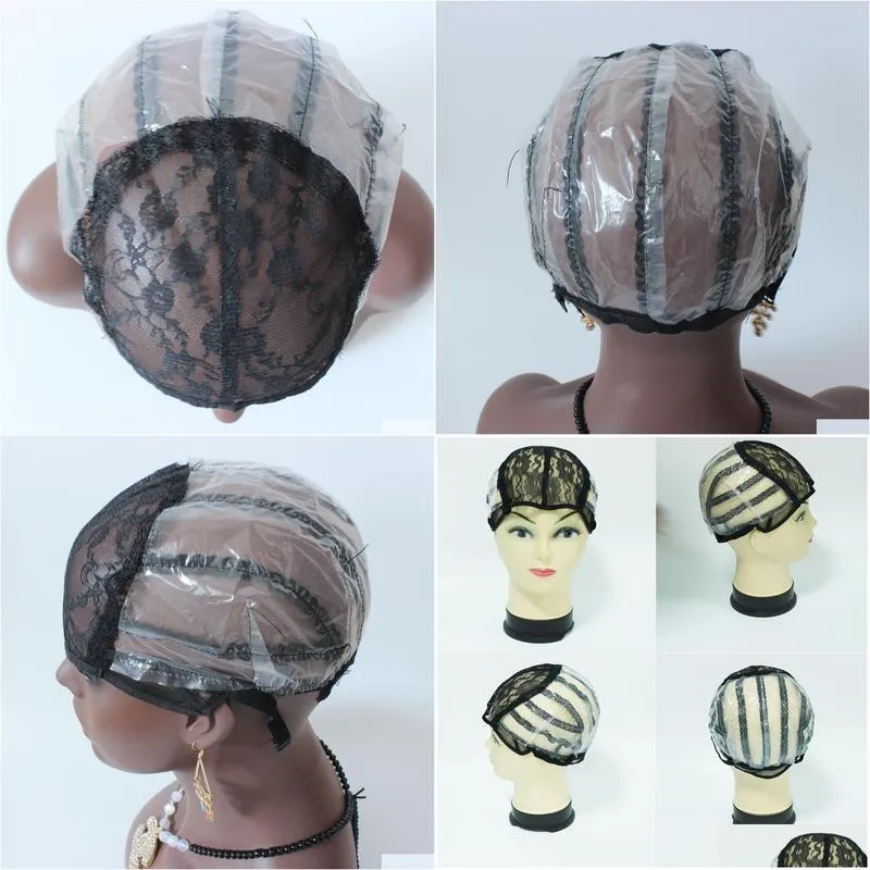 dhl fast 20pcs wig cap for making wigs adjustable strap machine made weaving cap foundation inside inner hair extension weft