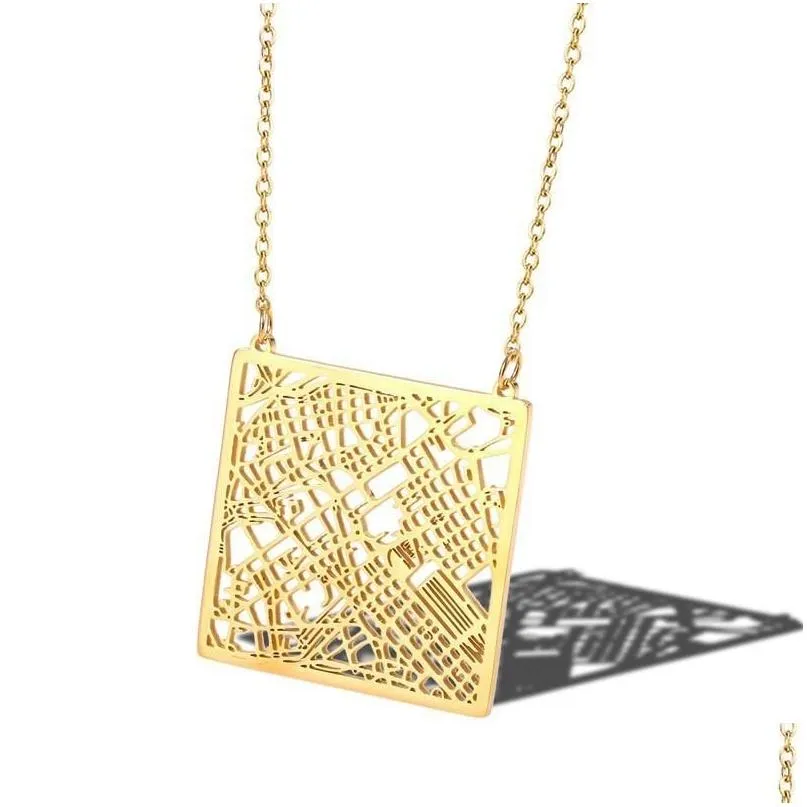 Pendant Necklaces Rir Delicate Rome Italy Map Jewelry Your Hometown Italia Necklace Square Minimalist Geometric Outline Drop Delivery Dh1Ol