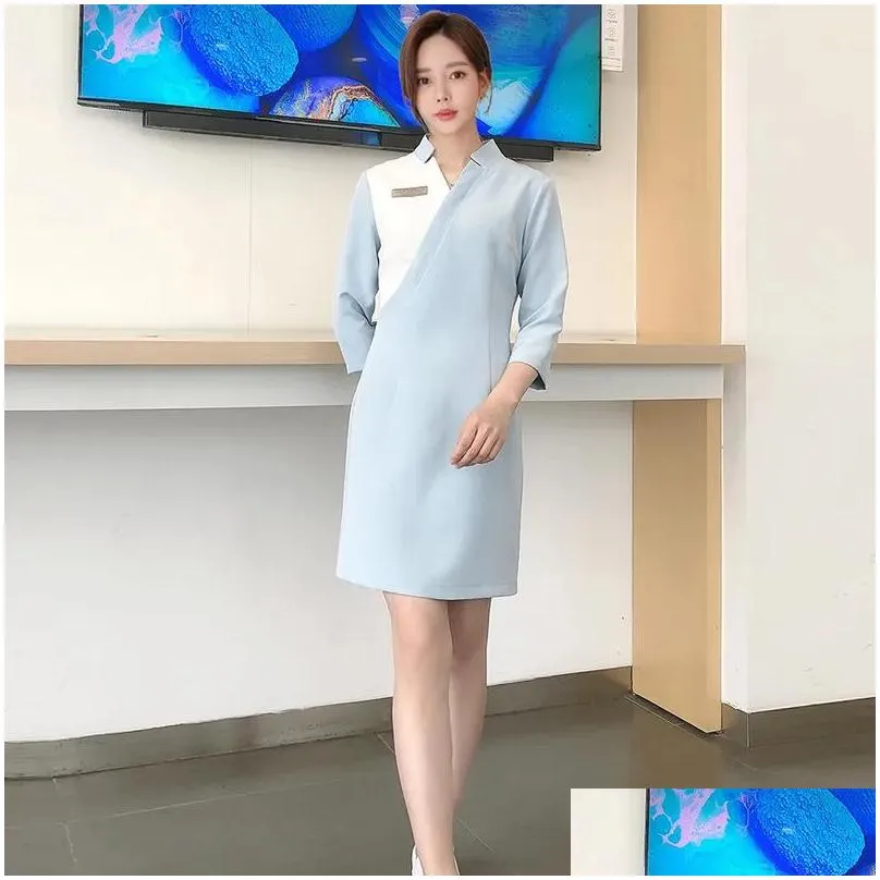 Basic & Casual Dresses Spa Mas Uniforms For Women Sauna Foot Bath Work Clothing Female Beauty Salon Workwear V Neck Drop Delivery App Dhief