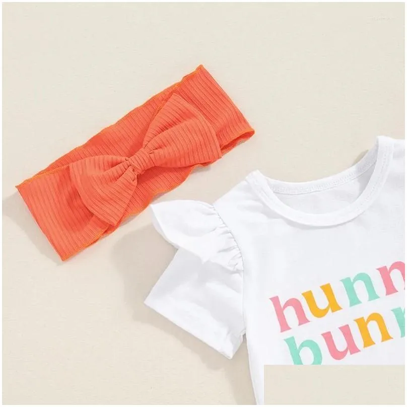 Clothing Sets My 1st Easter Baby Girl Outfit 3Pcs Round Neck Short Sleeve Romper 3D Tail Headband Clothes Set