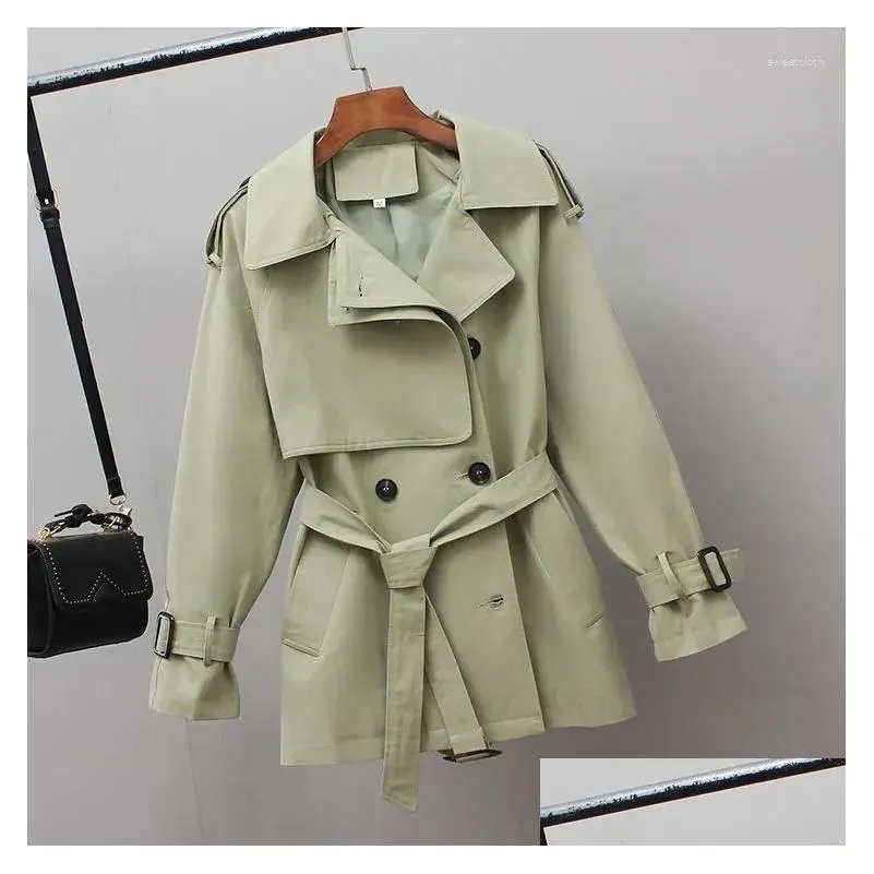 Women`s Trench Coats Splicing Casual Coat Women Short Windbreaker 2024 Spring Fall Jacket Female Overcoat Fashion Loose Belt Long