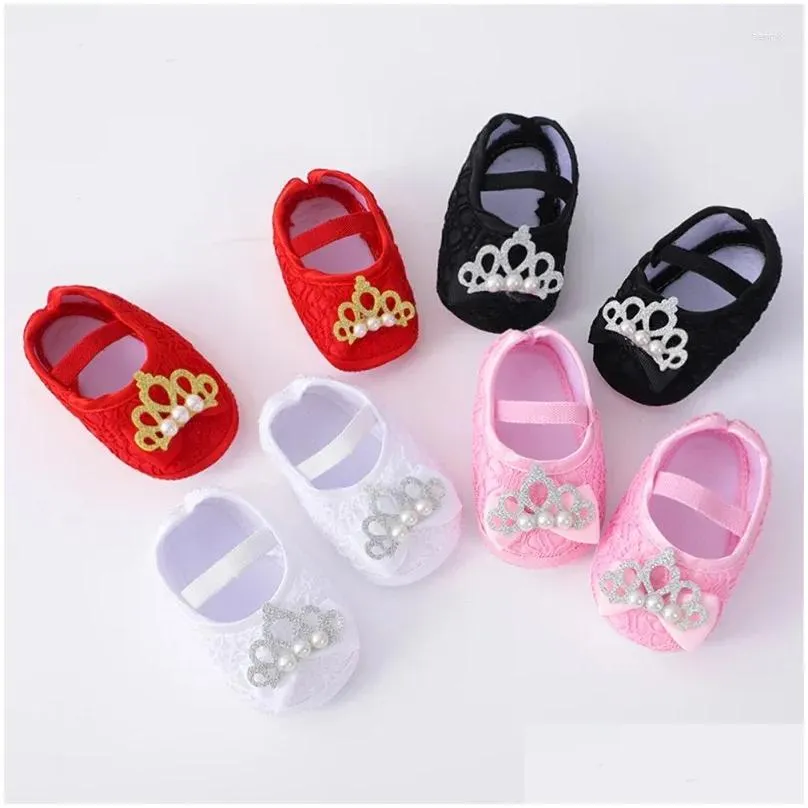 First Walkers Born Girl 0-12Months Baby Shoes Spring Sweet Crown Princess Infant Girls Crib Drop Delivery Ot8Wc