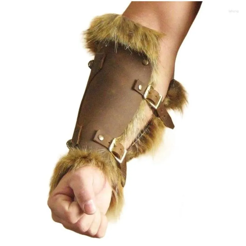 Knee Pads Men Furred Gauntlet Wristband For Parties Festivals Industrial Age Costume Brown Medieval Cosplay