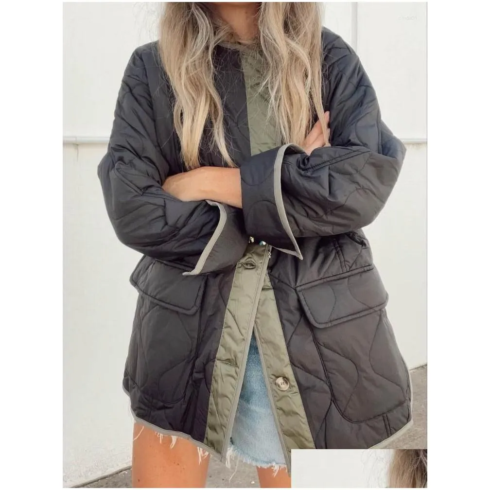 Women`S Jackets Womens Black Winter Jacket Women Demi-Season Korean Fashion Clothes Vintage Coat Loose Warm Quilted Coats Female Stree Dhjyn