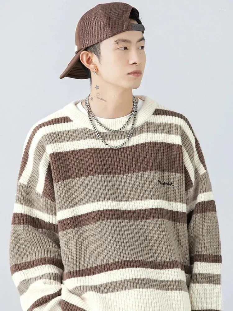 Men`s Sweaters Japanese Style Striped Sweater Fall And Winter Models Retro Versatile Pullover Thick Needle Loose Fashion Trend