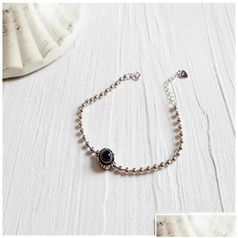 Silver New Trendy Vintage M Beads Chain Bracelets Women 925 Sterling Sier Freshwater Pearl And Black Agate Bracelet Wedding Jewelry