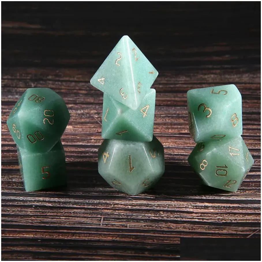 Natural Green Aventurine Polyhedral Loose Gemstones Dice 7pcs Set Dungeons & Dragons Stone Dice Set DND RPG Games Ornaments Spot Goods Wholesale Accept