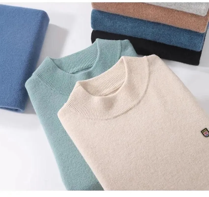 Men`s Sweaters 2023 Male Mock Collar Woolen Sweater Tops Autumn Winter Cashmere Men Pullover Knitted Warm