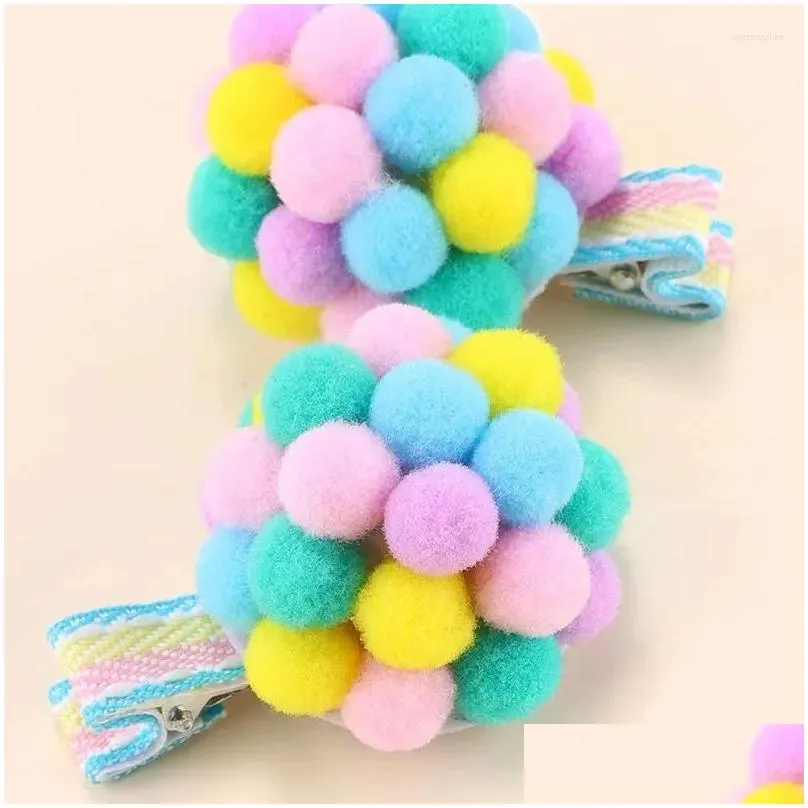 Hair Accessories 2Pcs Sweet Plush Clips For Baby Girls Handmade Rainbow Balloon Side Clip Barrettes Fashion Hairpin Hairgrips Ornament