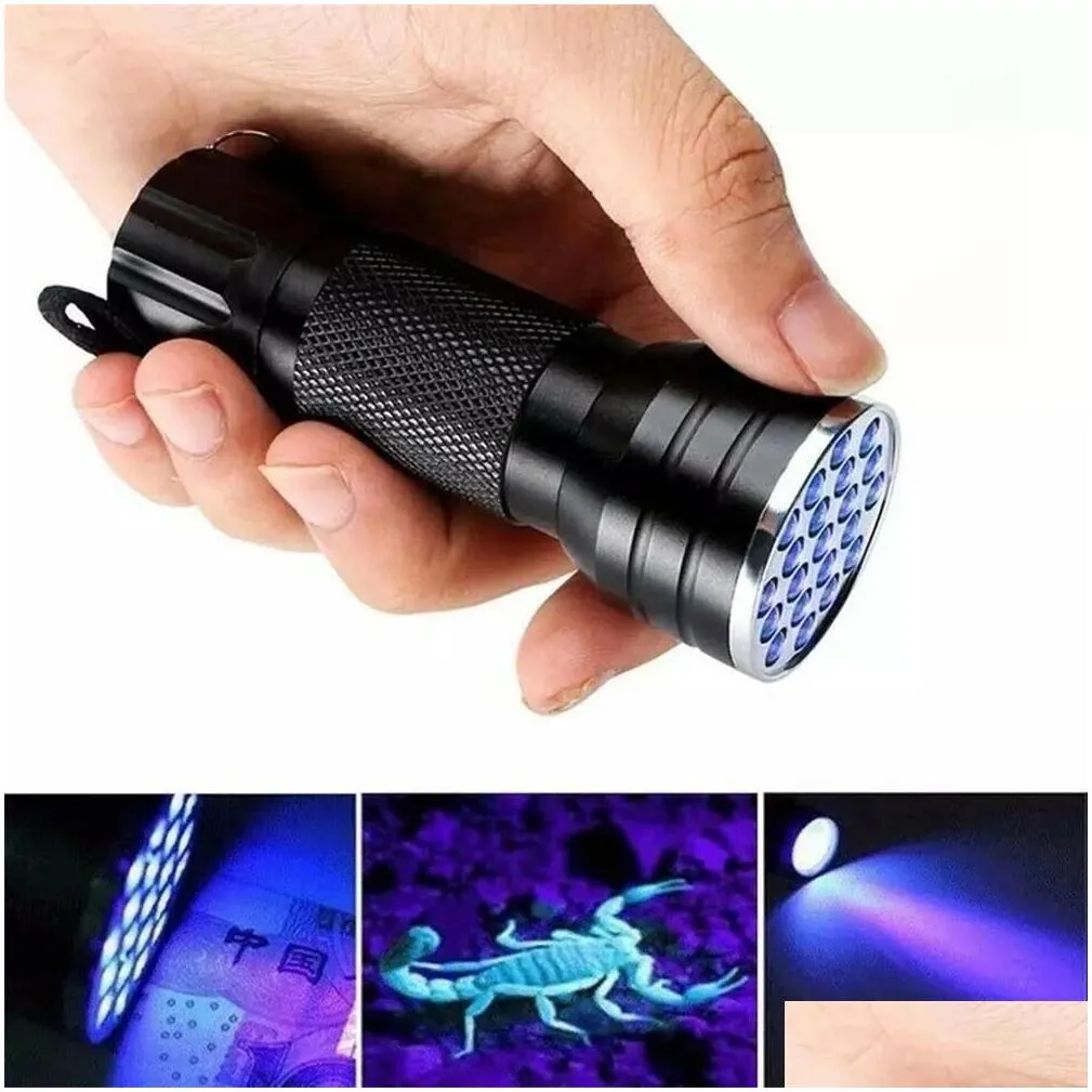 Uv Lights 21 Led Traviolet Flashlight Blacklight 395Nm Mini Torch Flash Lamp For Pet Urine Stains Portable Black Light Flashlights Dro Dhxjj