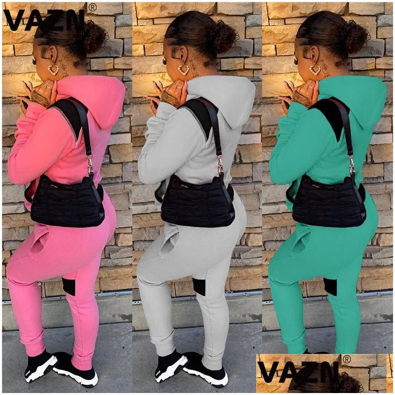 Women`S Tracksuits Womens Sets 2021 Autumn Y Lady 3 Colors 2-Piece Long Set Hooded Fl Plover Fleece Pocket Pants Preppy Drop Delivery Dhefb