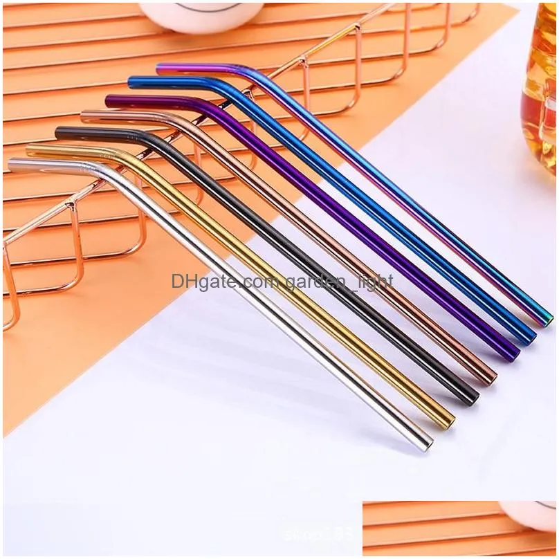 drinking straws 5pcs 304 stainless steel environmentally friendly reusable straw set highquality with cleaning brush and bag2100234