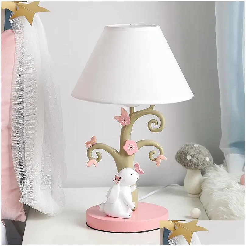 Table Lamps Modern Cute Fabric Led Stand Light Fixtures Desk Lights For Kids Baby Girl Bedroom Luminaire Home Deco Drop Delivery Dhidc