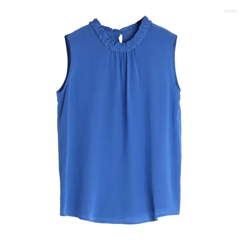 Women`s T Shirts Pure Silk Women`s O-neck Sleeveless Simple Loose Solid Color Chiffon Undershirt Tops