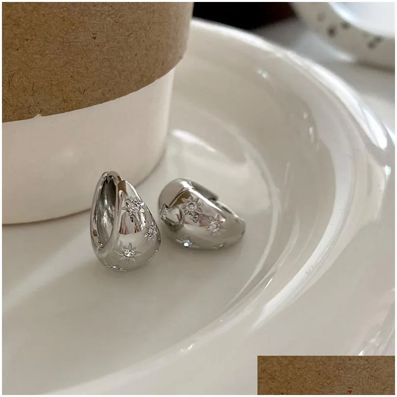 Stud Gold Hoop Earrings For Women Designer Half Moon Sphere Thick Chunky Ladies Stainless Steel Sier Earring 925 Jewelry Drop Deliver Otnp4